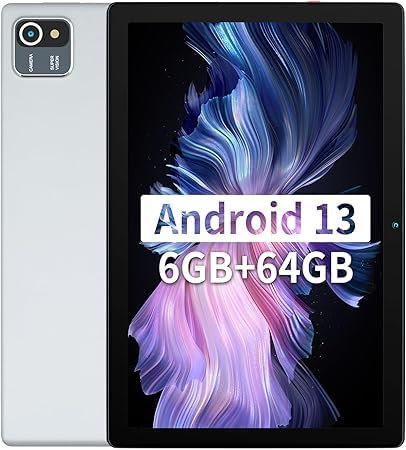 ryesug Tablets 10 inch android13,6(2+4) GB RAM+64GBROM Tablet with 5MP+8MP Dual Camera, Quad-Core Processor, 1280 * 800 HD Display, 5000mAh, WiFi, Bluetooth Type-C (silver)