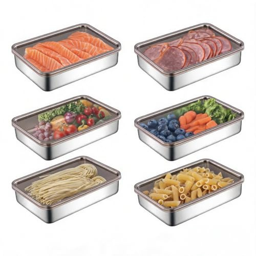 inodiref 6 cajas para fiambres para frigorífico, caja de almacenamiento de alimentos, almacenamiento de salchichas, frigorífico, recipientes apilables con tapa para queso, carne, etc. Almacenamiento