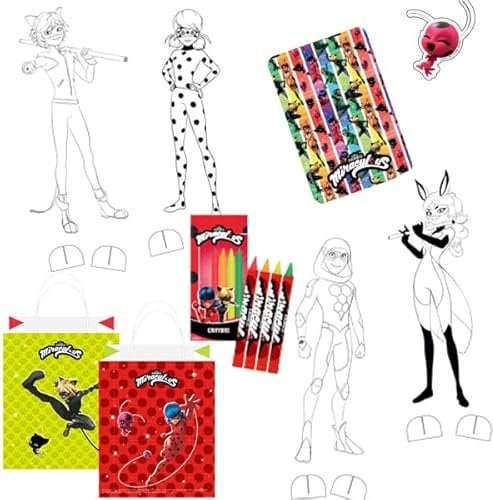 Carpeta 32-teiliges Mitgebsel-Set * Ladybug * für Mottoparty und Kindergeburtstag mit Notizblock, Standfiguren, Buntstifte, Aufkleber und Papier-Partytüten | Mädchen Party Geburtstag