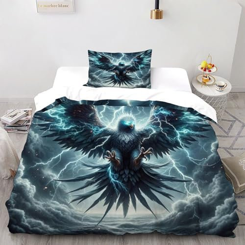 HMELTDIM Blitzfalke Bettwäsche Set - Donneradler 3D Bedruckte Bettbezüge - Weiche Gebürstete Mikrofaser Bettbezug Und 1 Kissenbezug （135x200cm）