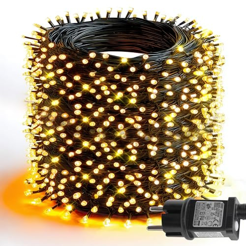 Dazzle Bright Lichterkette Außen Innen 600 LED 60 M, Wasserdicht Lichterkette mit 8 Modi Timer, Speicherfunktion Weihnachtsbeleuchtung Außen für Weihnachten Party Garten Baum Hochzeit, Warmweiß