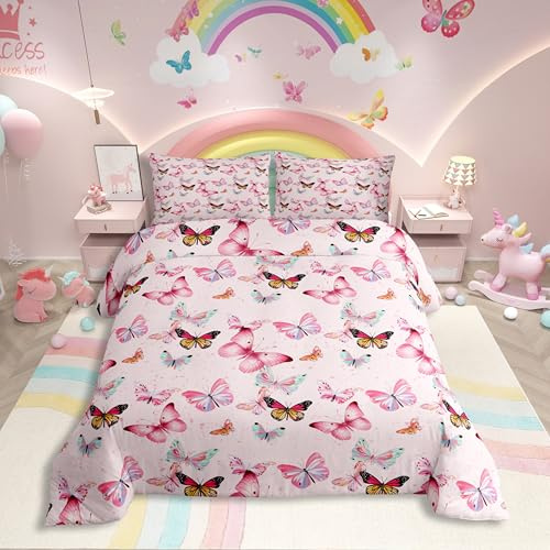 Homewish Rosa Mädchen Bettwäsche 135x200 | Süße Schmetterling Bettbezug Romantische Prinzessin Bettwäscheset Ästhetik Schmetterlinge Bettset Zimmerdekor 2 Teilig Frauen