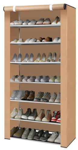 TerraNook Shoe Cabinets Shoe Rack with Dustproof Cover, 4/5/6/8 Tier Shoe Cupboard Storage Organiser, Non-Woven Fabric & Metal Frame, for Hallway Porch Living Room (Coffee, 8 tier)