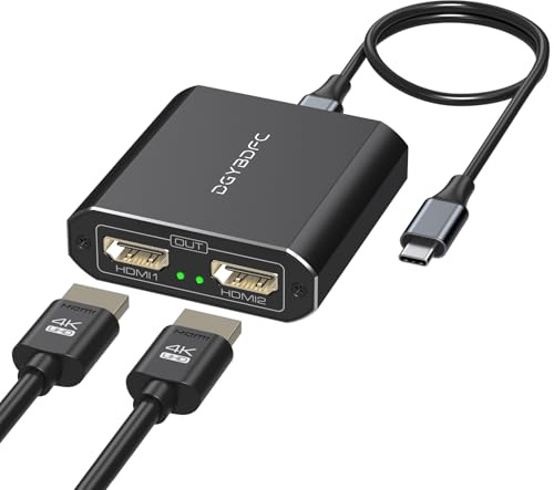 DGYBDFC USB C to Dual HDMI Adapter for 2 Monitors Dual 4K@60Hz Extended Display Type C to HDMI Splitter 1 in 2 Out for Laptops MacBook Plug and Play No Driver MacOS Only Support SST Mode