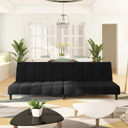 Massbinet Schlafsofa 2-Sitzer Trennbares Sofa mit Schlaffunktion aus Samtstoff Multifunktionaler Schlafsessel fürs Wohnzimmer Schlafzimmer Gästezimmer Schwarz Samt