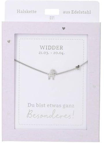 Depesche 13895.31 Halskette mit Widder und Herz, versilbert, variabel in der Länge tragbar (42 cm + 5 cm), als Geschenk oder kleine Aufmerksamkeit