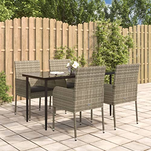 QJBSAVVA 5-TLG Rattan-Garnitur: 140×70 cm Glastisch, 4 Stapelstühle mit Kissen, modular, Balkon/Terrasse