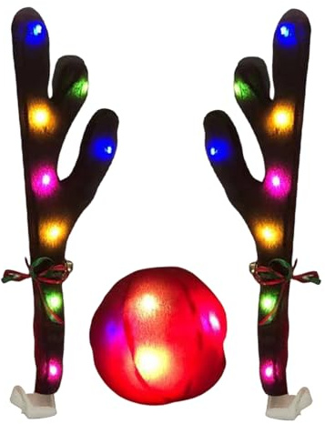 Rechory Weihnachtsbeleuchtung für Autos – LED niedliche Heimdekorationen mit Nase und Glöckchen | Weihnachts-Auto- – für Halloween-Party, Festival, Veranstaltungen, besondere Anlässe