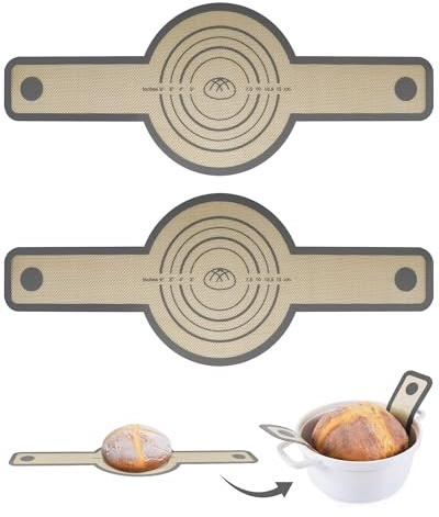 Huglux Brotschlinge 2PC,Backmatte Brot,Silikon Backmatte für Dutch Oven | Brot Backen Zubehör,Backmatte Wiederverwendbare & mit Langen Griffen, Brotbackmatte für Brotbackform Rund&Brottopf& Backofen