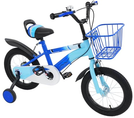Wiefiche Kinderfahrrad 14 Zoll mit Stützrädern und Korb, Jungen und Mädchen Fahrrad Kinder für 3-6 Jahre Höhenverstellbarer Lenker & Sitz, Trainingsfahrrad Jugend Fahrrad