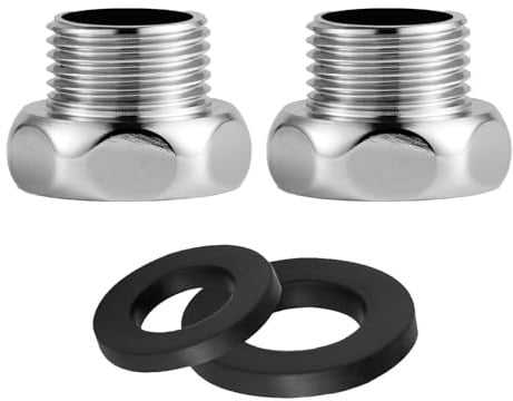 Yuiturt Shower Hose Connector Adaptor 3/4 Female to 1/2 Male, 2-Pack Hexagonstainless Steel Plumbing Adapter with 4 Washers for Bathroom Tap Hose Connector, Rust Proof Chrome Finish