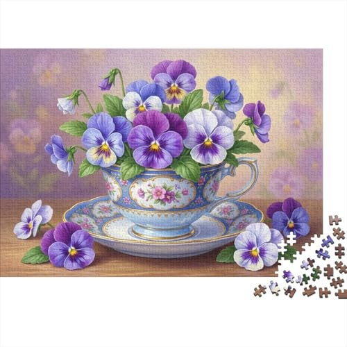 Purple Flower Tea Cup Jigsaw Puzzle 1000 Piece Jigsaw Puzzle for Adults 70x50cm/1000pcs