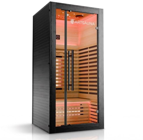 ARTSAUNA® Infrarotkabine Trondheim90 Schwarz - mit Dual-Technologie | Saunakabine mit Vollspektrumstrahler & Hemlockholz, LED-Beleuchtung, Bluetooth-Audio & App-Steuerung