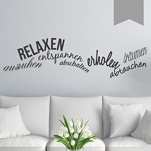 Wandkings Wandtattoo RELAXEN, entspannen, abschalten, abtauchen, ausruhen, erholen, träumen 60 x 16 cm Mittelgrau - erhältlich in 33 Farben