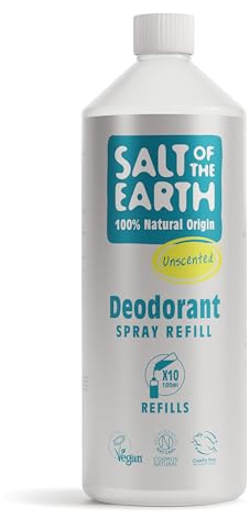 Salt of the Earth - Natural Deodorant 1L Spray Refill - Unscented | 1000ml Bottle - Spray x10 Refills, Long-Lasting Protection & Vegan Formula, 100% Natural Origin Ingredients