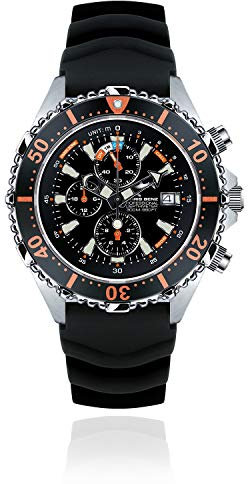 CHRIS BENZ Depthmeter Chronograph 300M Taucheruhr mit schwarzem Kautschukband, Korallenorange