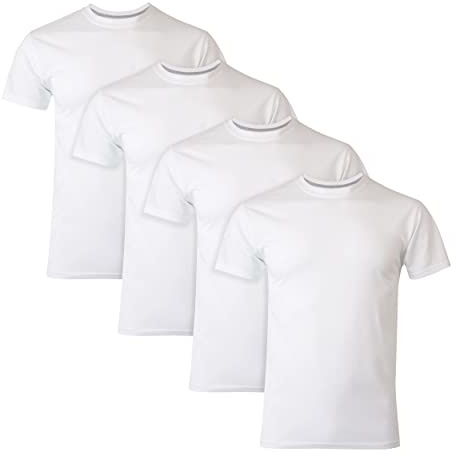 Hanes Ultimate mens Ultimate Tagless Slim Fit Crew - 4-pack Multiple Colors (All Black, All White) undershirts, 4 Pack White, Medium US