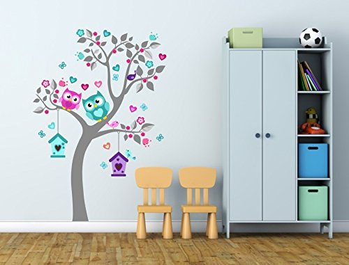 Wandtattoo kinder BabyzimmeWandtattoo kinder Babyzimmer Aufkleber Eule Eulen Wandsticker Wand Waldtiere Kinderzimmer Wandaufkleber Dekoration fürs Baby Kindergarten Baum Tiere MK 93S XXL