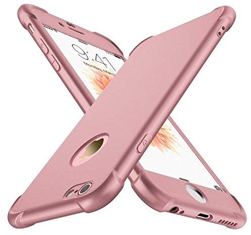 ORETECH Coque Compatible avec iPhone 6 6S, avec 2 x Protecteur D'écran en Verre Trempé Housse Hybride Robuste 2 en 1 Antichoc Ultra Mince Mat Anti Rayures Dur PC TPU Etui pour iPhone 6 6S Case Or Rose