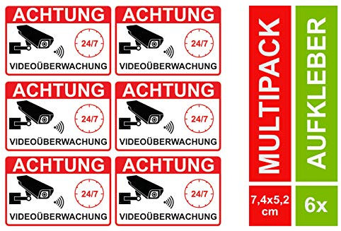6 Video Aufkleber Videoüberwachung Videoüberwacht Sticker Hinweis Kameraüberwachung (6 Stück)