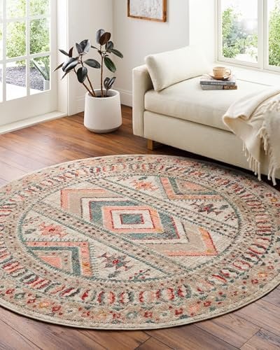 Livabliss Dublin Tapis Vintage - Tapis de Salon, Salle à Manger, Chambre, Cuisine - Boheme Chic, Design Traditionnel Oriental Ethnique, Coloré Poil Court 160 cm - Rose, Gris, Orange