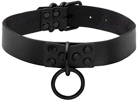 JJDreams 2PCS Halskette Halsband Gothic Spike Choker Punk Halskette Ring Halsband Leder Damen Choker Schwarz