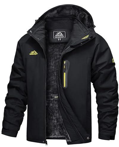 TACVASEN Herren Wasserdicht Winter Skijacke Warme Snowboardjacke Outdoorjacke Gefüttert Winterjacke (XXL, Schwarz)