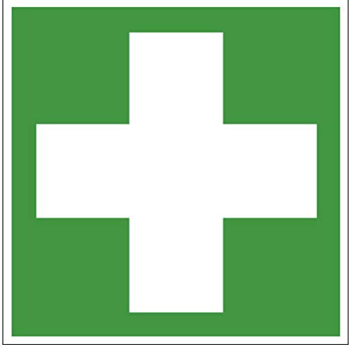 Schild Aufkleber Folie selbstklebend Erste Hilfe Verbandskasten Kreuz Größe: 150 x 150mm