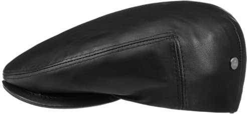 LIERYS Nappaleder Flatcap Schirmmütze Herren Ledercap Made in Italy Flat Cap Sommer Winter schwarz 57 cm