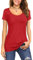 Florboom Women's Tunic Tops Scoop Neck T Shirt Short Sleeve Cotton Blouse Shirts Red Size 16 18