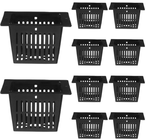 Cabilock 10pcs Plastic Planting Basket Kit Square Aquatic Mesh Pond Plant Basket for Aquaponics Hydroponics Slotted Mesh (Black)