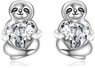 Faultier Ohrringe Sterling Silber 925 Mädchen Kinder Ohrstecker, Faultier Schmuck Geburtstag Geschenke für Frauen Tochter (Weiß)
