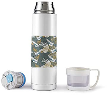 Japanese Crane Pattern Vacuum Flask 500ml Stainless Steel Water Bottle Insulated Thermo Bottle with Cup for Hot Drink Coffee Tea