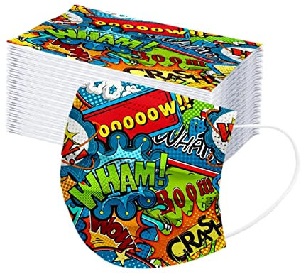 Hernyug 50 Stück Mundschutz Kinder Einweg 3-lagig mit Motiv Bunt Mund Nasenschutz Cartoon Druck Tücher Atmungsaktiv Mund-Tuch Bandana Halstuch Schals (Einheitsgröße, B1)