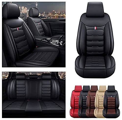 Maipula Luxus Autositzbezüge & Kissen für Ford Fiesta KA Mondeo Escort Mustang F-150 5 Sitze Komfortabler Allwetter-Autositzbezug Kunstleder Sitzkissen Komplettset Full MH51 Schwarz