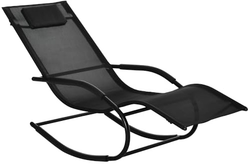 Outsunny Liegestuhl, Schaukelstuhl, ergonomisch, mit Kopfstütze, Armlehnen, Metall, verzinkt, Textilene, Maße: 63 x 160 x 88 cm, Schwarz