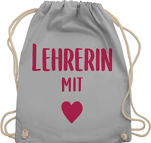 Turnbeutel Rucksack - Taschen - Lehrerin mit Herz - Unisize - Hellgrau - geschenk für lehrer beutel lehrerinnen heart stoffbeutel lehrergeschenk tasche klassenlehrerin stofftasche lehrergeschenke