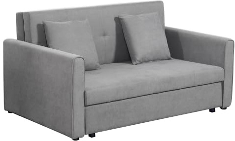 HOMCOM Sofá Cama de 2 Plazas con Almacenamient 152x101x81 cm Gris | Tapizado en Algodón, 2 Cojines Desmontables, Reposabrazos, Sofá Doble Moderno, para Salón Oficina