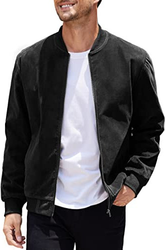 COOFANDY Herren Casual Varsity Jacke Vintage Leichte Wildleder Bomberjacken, Schwarz, XL