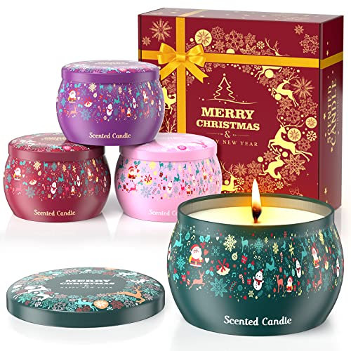 Duftkerzen-Geschenkset, 4,4 Unzen 4er-Pack Weihnachts-Aromatherapie-Kerzen, Geschenkset für Frauen, Geschenkset für Weihnachten, Valentinstag, Jubiläum, Muttertag