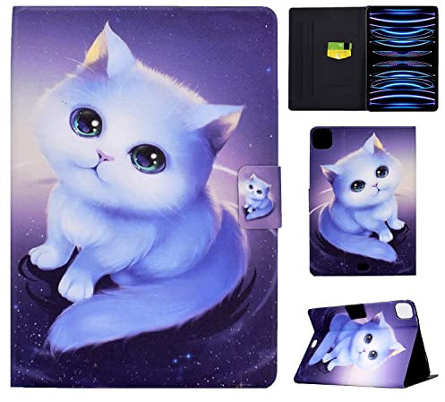 Vaitasy Coque pour iPad Air 11 2025/2024 iPad Pro 11 2022/2021/2020/2018 iPad Air 5 10.9 (2022), Fonction Support Étui avec Flip Book Housse iPad Air 4 10.9 (2020) - Chat Blanc