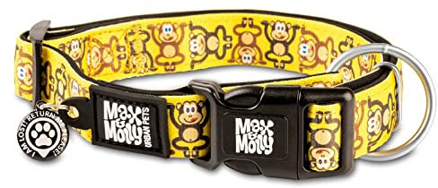 Max & Molly Gotcha! Hundehalsband Halsband Hund mit Smart ID, gepolstertes Neopren Halsband mit Design für sehr kleine Hunde, wasserdicht, bequem, verstellbar, Monkey Maniac, XS