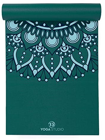 Von Yoga Studio entworfene Yogamatte – 183 cm x 61 cm große Mandala-Matte, 6 mm dicke rutschfeste Yogamatte, reißfeste PVC-Matte (Teal Mat Mandala)