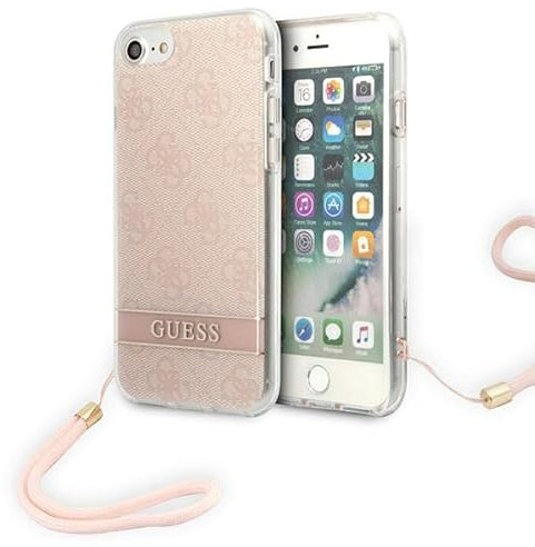 GUESS GUOHCI8H4STP Hülle für iPhone SE 2022 / SE 2020/7/ 8 Rosa hardcase 4G Print Strap