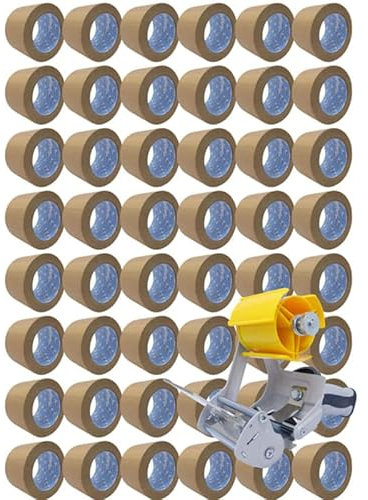 gws tapes Papier-Packband 48 Rollen mit Abroller mit Naturkautschuk-Klebstoff/nachhaltig, recyclinggerecht, Klebeband für Pakete, Umzug 50 m x 75 mm je Rolle