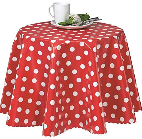 Wachstuch Tischdecke abwaschbar Gartentischdecke Viele Größen und Designs, wasserabweisend, abwischbar, ÖkoTex (Punkte- Rot Weiß- 01150-01, 100x140 cm)