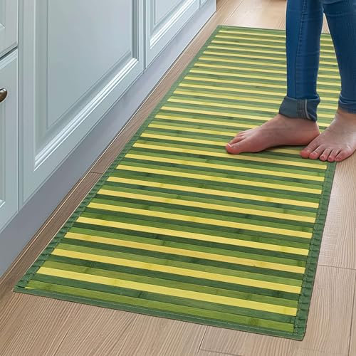 CosìCasa Tapis Cuisine Bambou - 50x120 cm Antidérapant et Résistant à l'eau - Tapis de Bain Bambou en Bois Naturel Durable - Tapis Bambou Salle de Bain Effet Multicolore Facile à Nettoyer - Vert