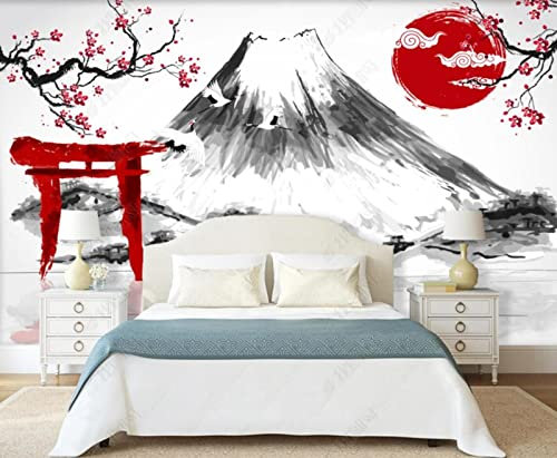 Fototapete 3D Tapete Schwarz Und Weiß Berg Fuji Pflaumenblüte Fototapete 3D Effekt Wandtapete Vliestapete Wandbilder XXL Wanddeko Tapeten