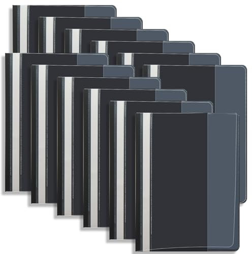 FOSHISY 12 Pack Black A4 Project Folders, Report Organiser Holder with Transparent Cover & 2 Prongs, Plastic Presentation Document Files Folders