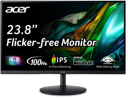 acer SH242Y Ebmihux - Monitor ultra sottile da 23,8, Full HD, 1920 x 1080, per casa e ufficio, AMD FreeSync, 1 ms, VRB, 100 Hz, telaio zero, supporto regolabile in altezza con rotazione e